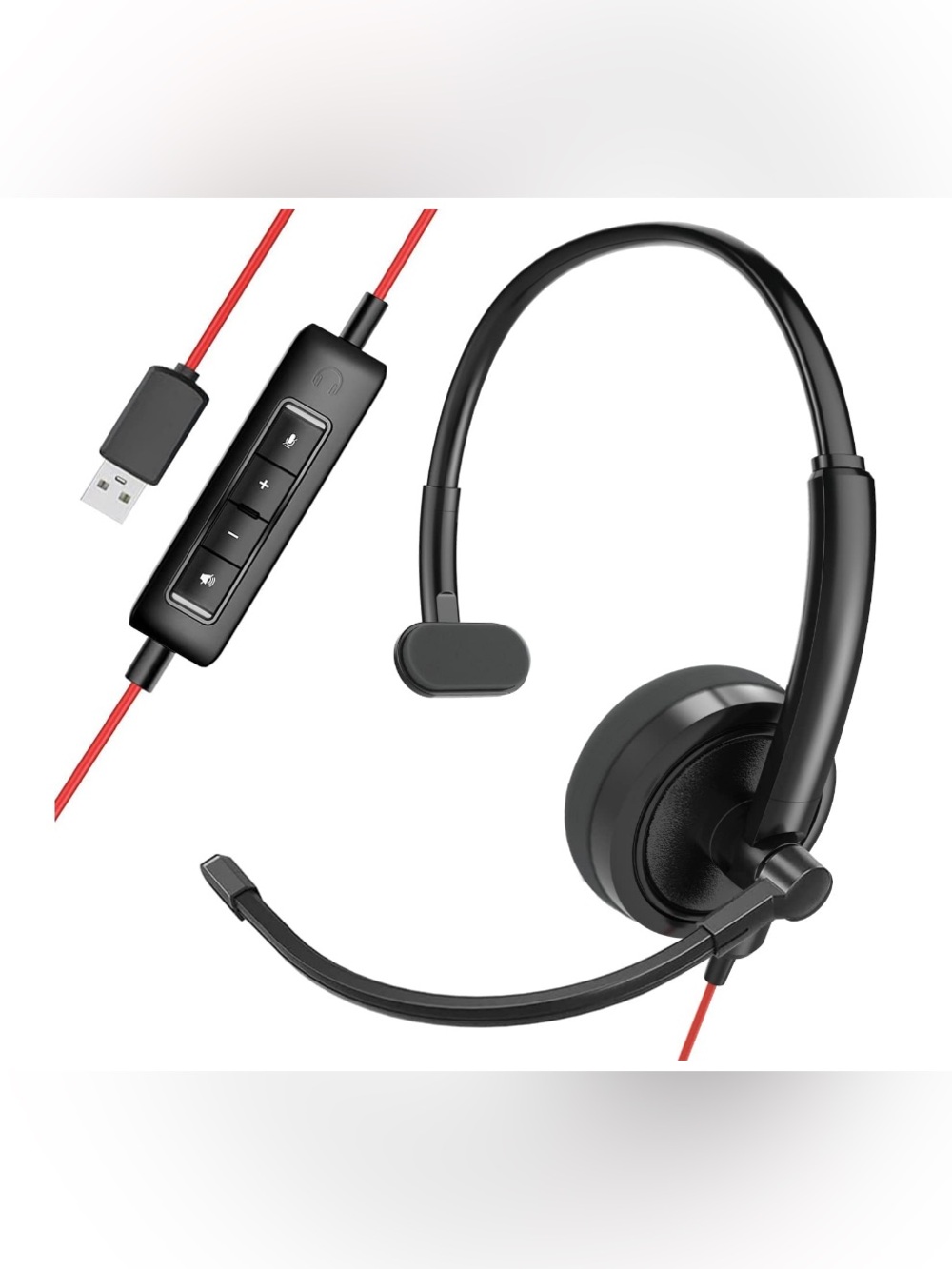 Black Wired Headset with Inline Controls - Professional Call Audio